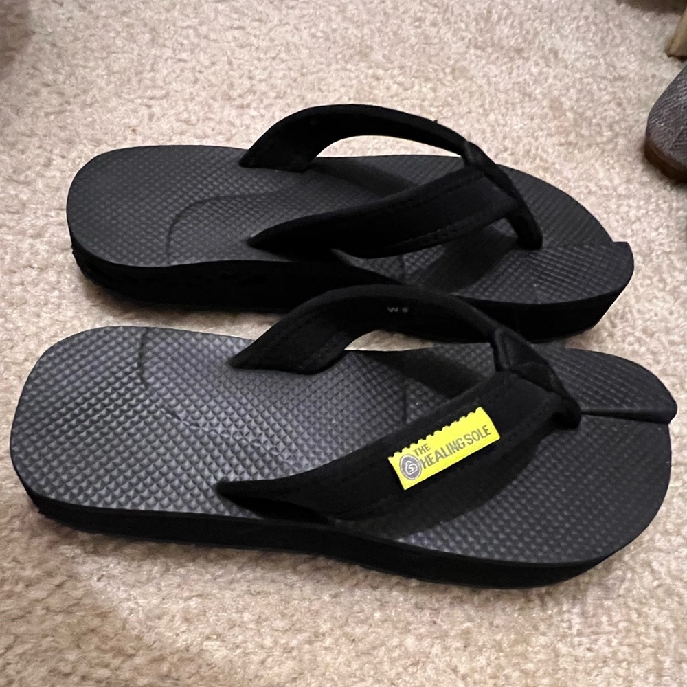 NEW The Healing Sole shoes Flip Flops black PLANTAR FASCIITIS